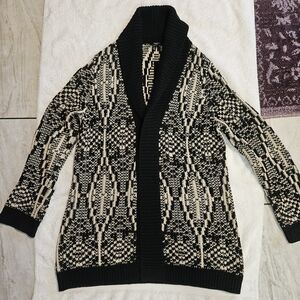 Talbots Black and Cream Patterned Knit Cardigan